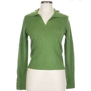 Mango Green Polo Sweater V Neck Top Medium